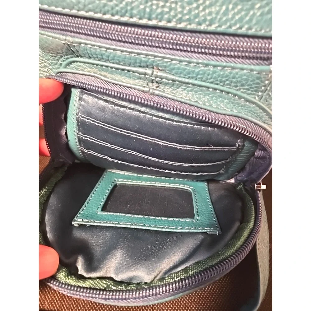 Genuine Cross Body Purse Bag, Multi-Pocket Teal Aqua Blue